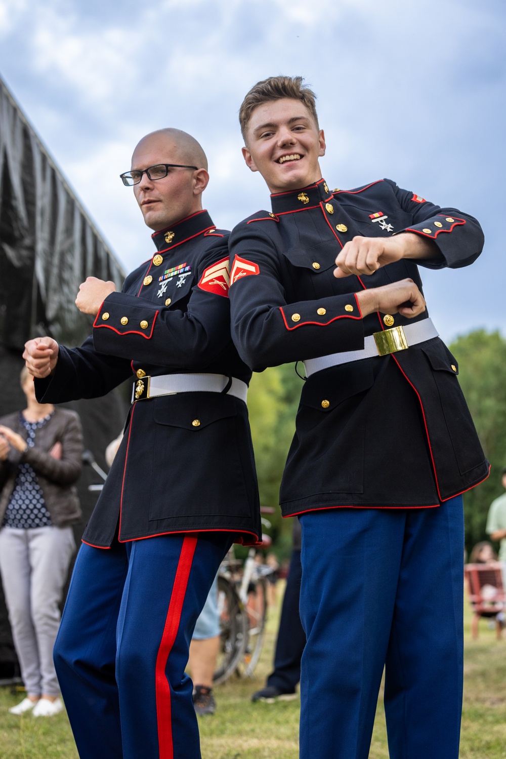 U.S. Marines and sailors with U.S. Naval Forces Europe and Africa perform at Vilkaviskis, Lithuania