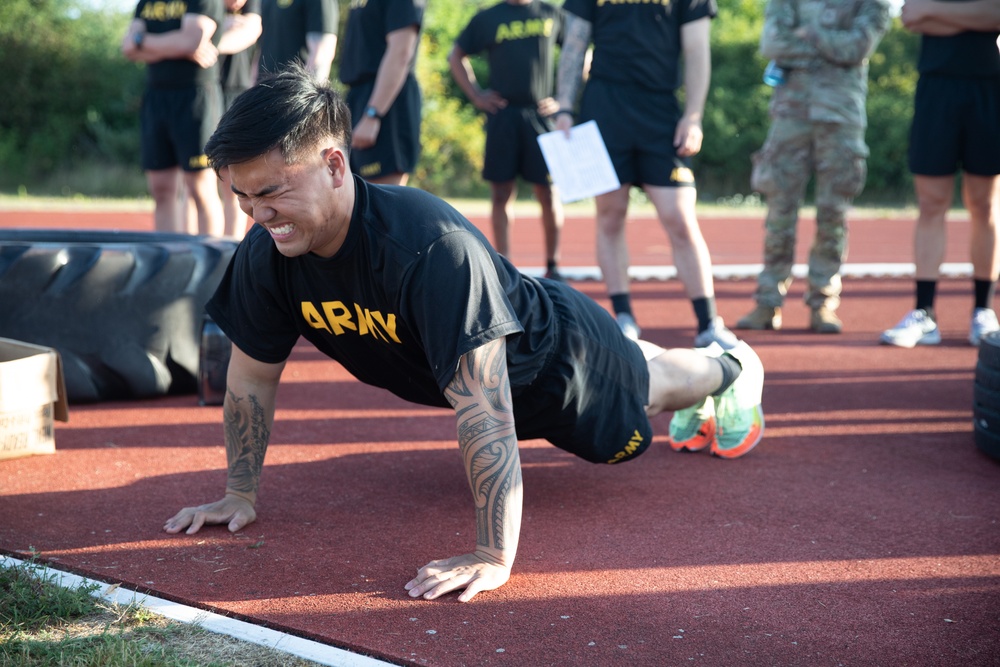 U.S. Army Soldier performs Hand Release Push-ups for ACFT