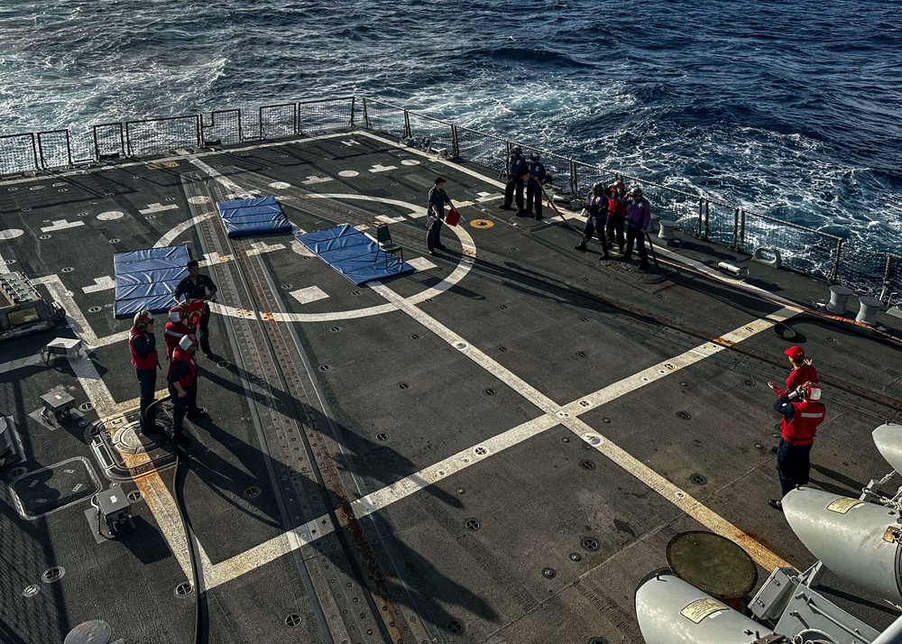 USS Rafael Peralta (DDG 115) conducts an aviation firefighting drill