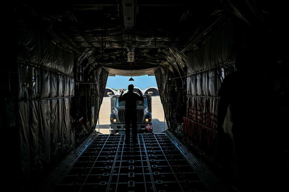 Patriot Fury retrograde begins with transport of fuel truck on C-130