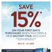New MILITARY STAR Cardmembers Can Save 15% on First-Day Purchases July 21-27