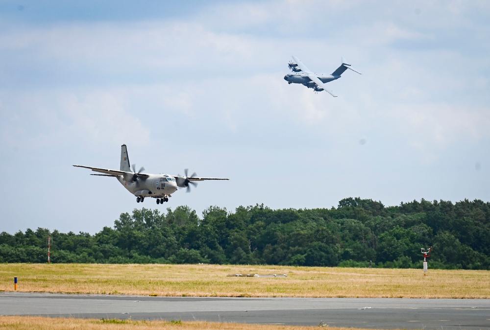 Nine Air National Guard aircraft fly in final C-130 mission of Air Defender 2023 out of Wunstorf Air Base with Romanian and German allies