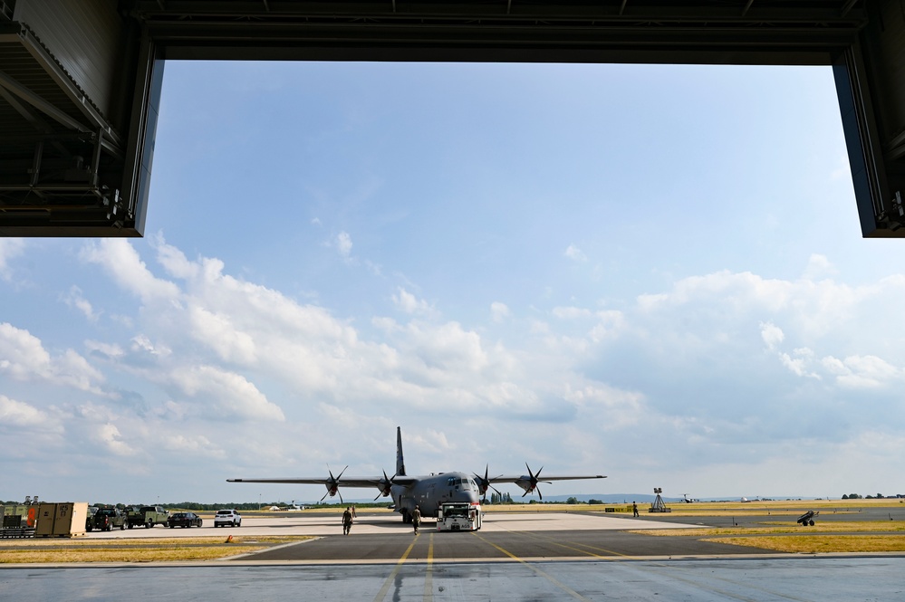 Nine Air National Guard aircraft fly in final C-130 mission of Air Defender 2023 out of Wunstorf Air Base with Romanaian and German allies