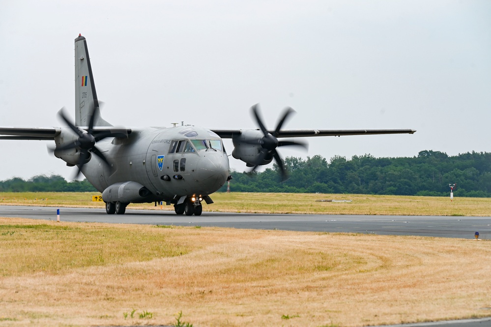 Nine Air National Guard aircraft fly in final C-130 mission of Air Defender 2023 out of Wunstorf Air Base with Romanian and German allies