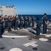 USS Rafael Peralta (DDG 115) conducts a SWO pinning on the flight deck