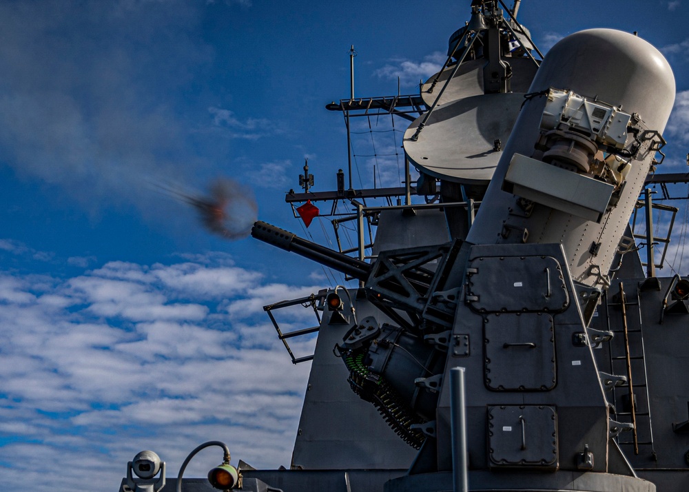 USS Rafael Peralta (DDG 115) conducts a live fire exercise