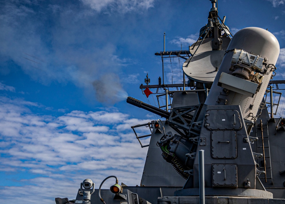 USS Rafael Peralta (DDG 115) conducts a live fire exercise