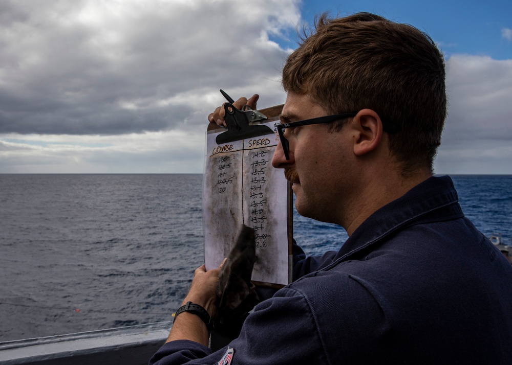 USS Rafael Peralta (DDG 115) conducts a replenishment-at-sea with the Military Sealift Command fleet replenishment oiler USNS Tippecanoe (T-AO 199)