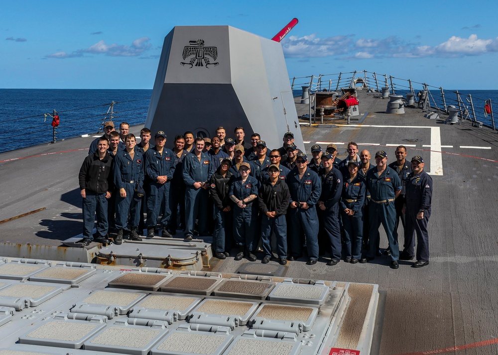 USS Rafael Peralta (DDG 115) fires an SM-2 during a live fire exercise