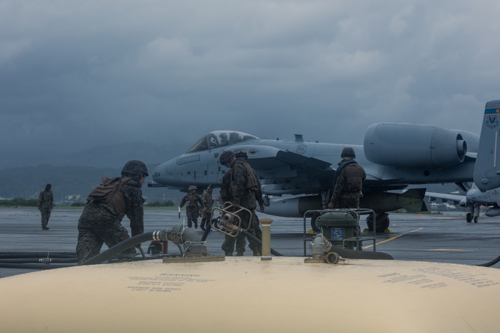 Go with the fuel: MWSS 372 Marines and 61st Fighter Squadron Airmen refuel A-10s during MASA 23
