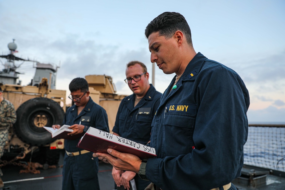 USS Carter Hall Conducts Protestant Services