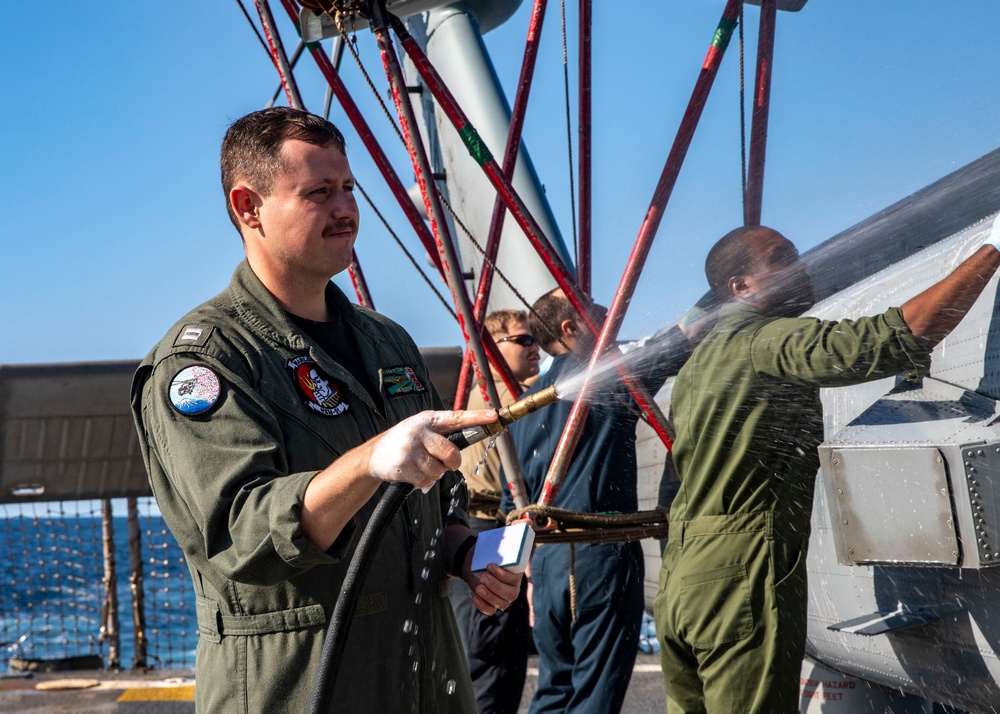 Sailors Conduct Helo Wash-Down aboard USS John Finn (DDG 113)