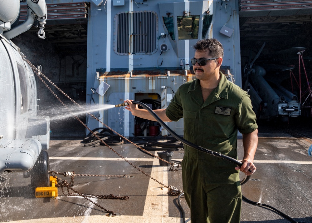 Sailors Conduct Helo Wash-Down aboard USS John Finn (DDG 113)