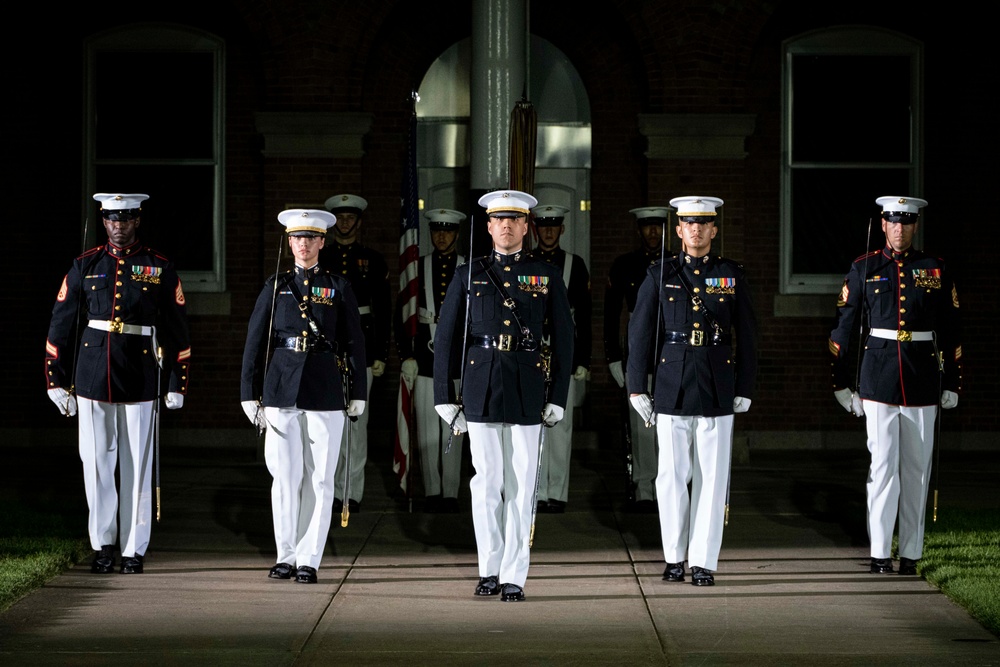 Marine Barracks Washington performs an outstanding evening parade.