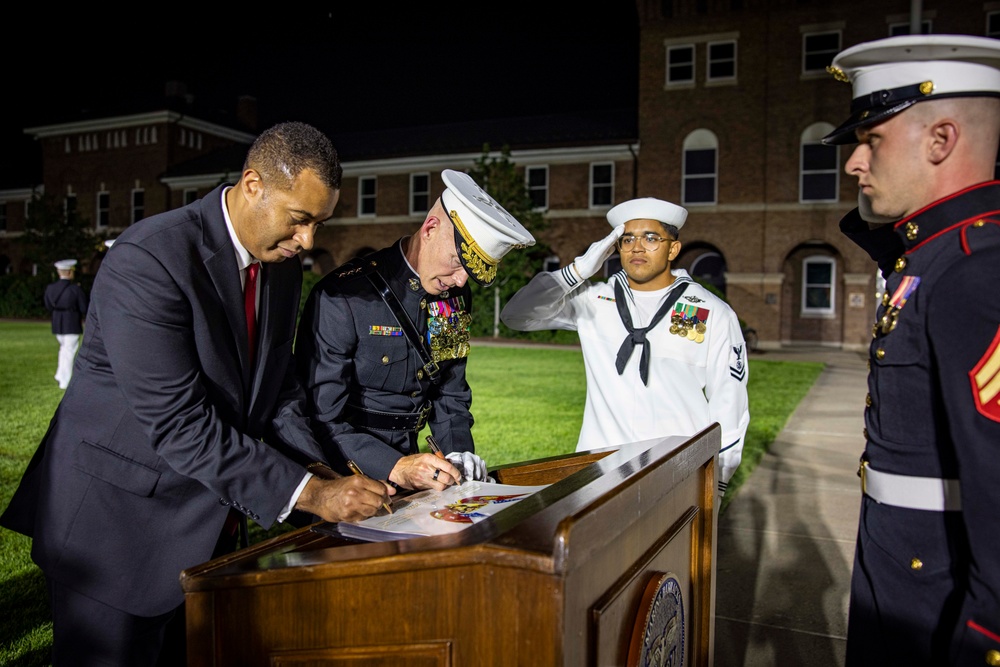 Marine Barracks Washington performs an outstanding evening parade.