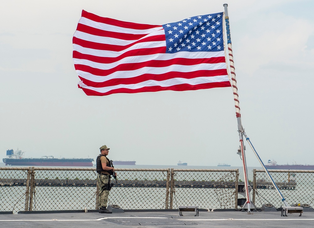 USS Blue Ridge Departs Singapore