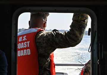 Coast Guard and Marine Corps members test communications during joint interagency communication exercise in San Diego