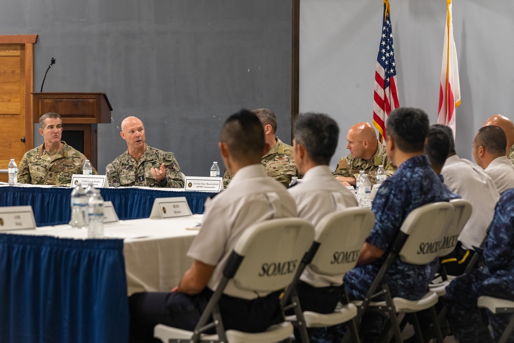 Vice Adm. Frank Bradley, Joint Special Operations Command commanding officer, attends a round table discussion in Japan