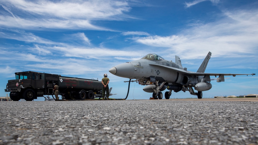 Hot Fuel: VMFA-115 conducts hot fueling operations at Kadena AB during Northern Edge 23-2