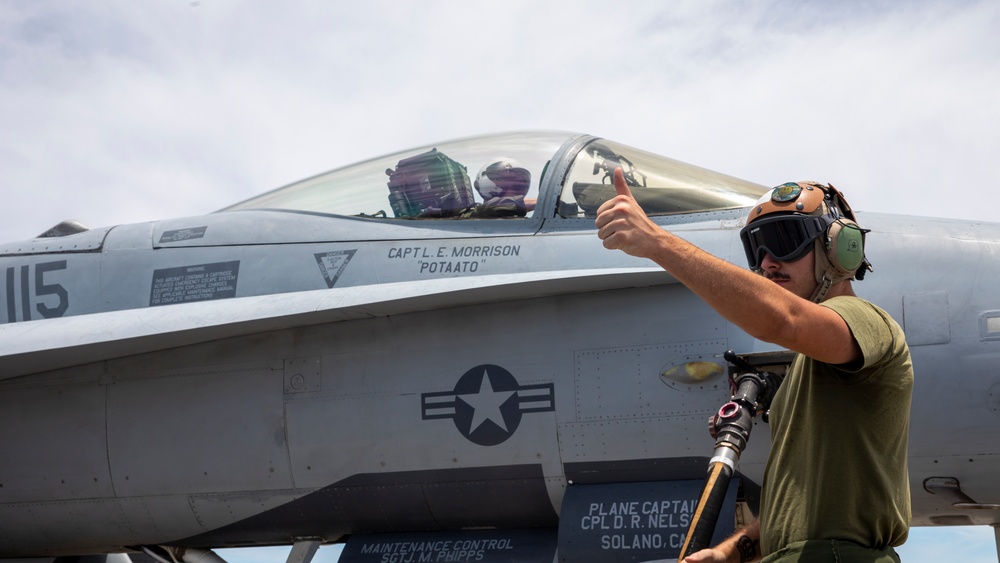 Hot Fuel: VMFA-115 conducts hot fueling operations at Kadena AB during Northern Edge 23-2