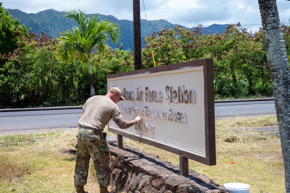 134th Civil Engineers restore Bellows Air Force Station Sign