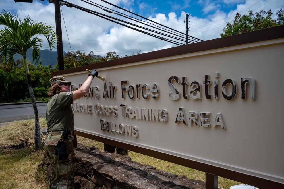 134th Civil Engineers restore Bellows Air Force Station Sign