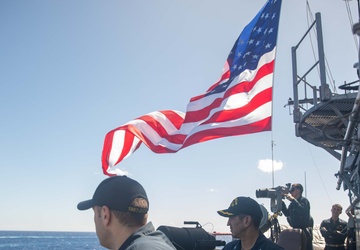 Commanding Officer, Capt. Victor Garza and Bridge Watch Team Oversee Ship's Operations Aboard USS Antietam (CG 54) during Talisman Sabre