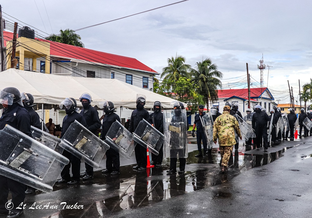 Royal Bermuda Regiment instructors train the Guyana Police Service on Public Order Riot Training during TRADEWINDS 23