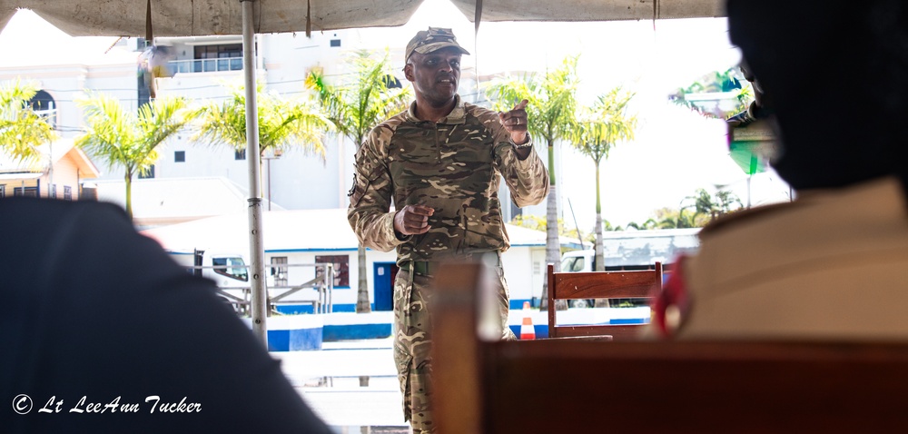 Royal Bermuda Regiment instructors train the Guyana Police Service on Public Order Riot Training during TRADEWINDS 23