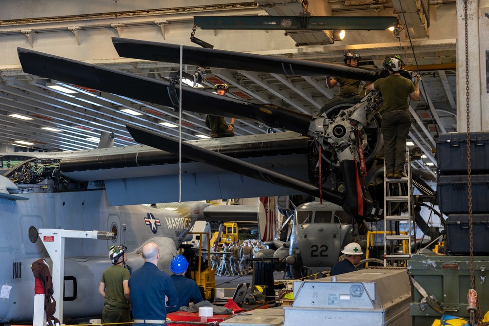 USS Bataan Sailors and 26th MEU Marines perform maintenance