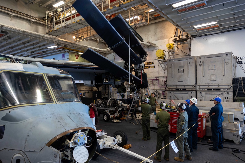 USS Bataan Sailors and 26th MEU Marines perform maintenance