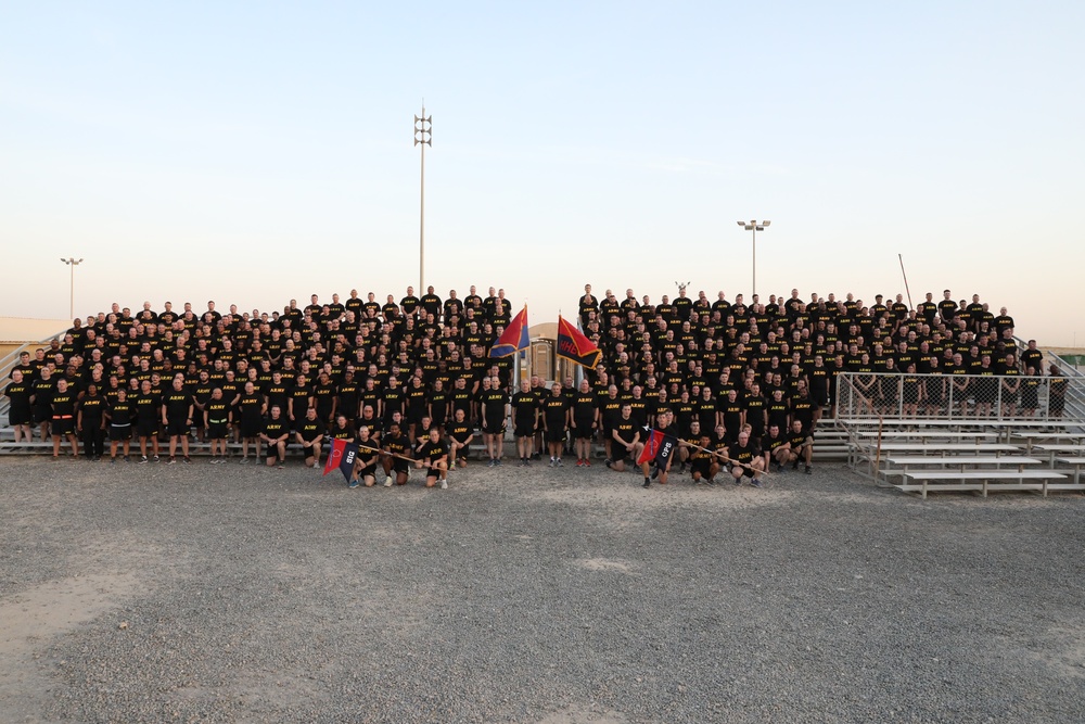 Soldiers assigned to the 28th Infantry Division partake in a division-wide fun run