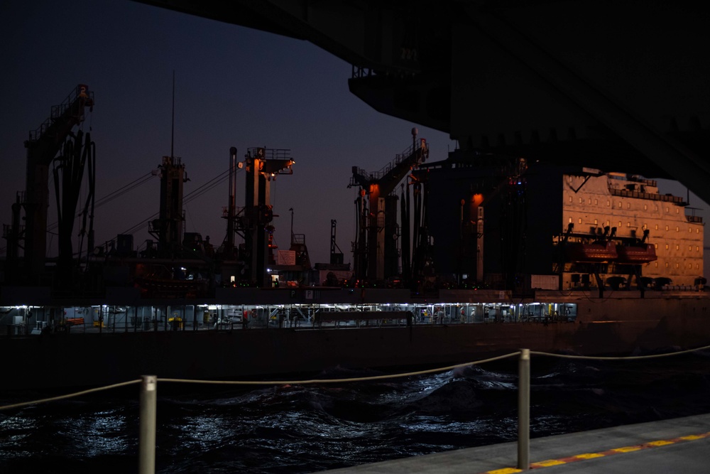 USS Ronald Reagan (CVN 76) conducts fueling-at-sea with USNS Rappahannock (T-AO 204)