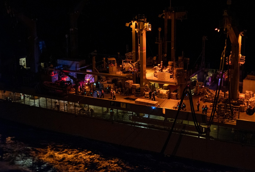 USS Ronald Reagan (CVN 76) conducts fueling-at-sea with USNS Rappahannock (T-AO 204)