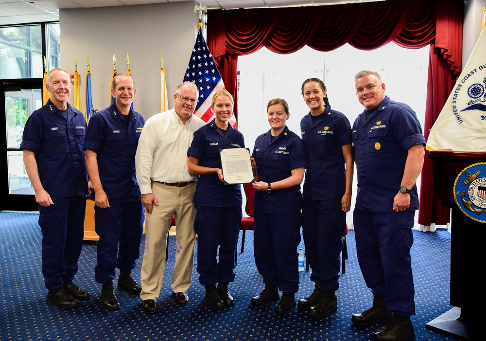 Coast Guard Atlantic Area commander presents Coast Guard First District the Meritorious Unit award