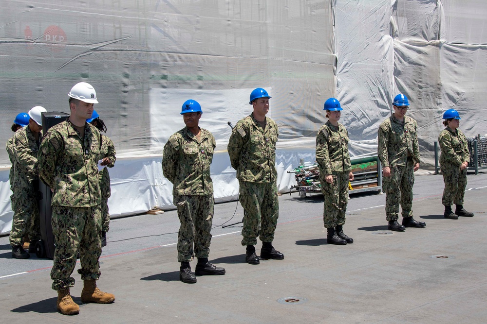 USS Tripoli Pins Surface and Air Warfare Qualification Recipients