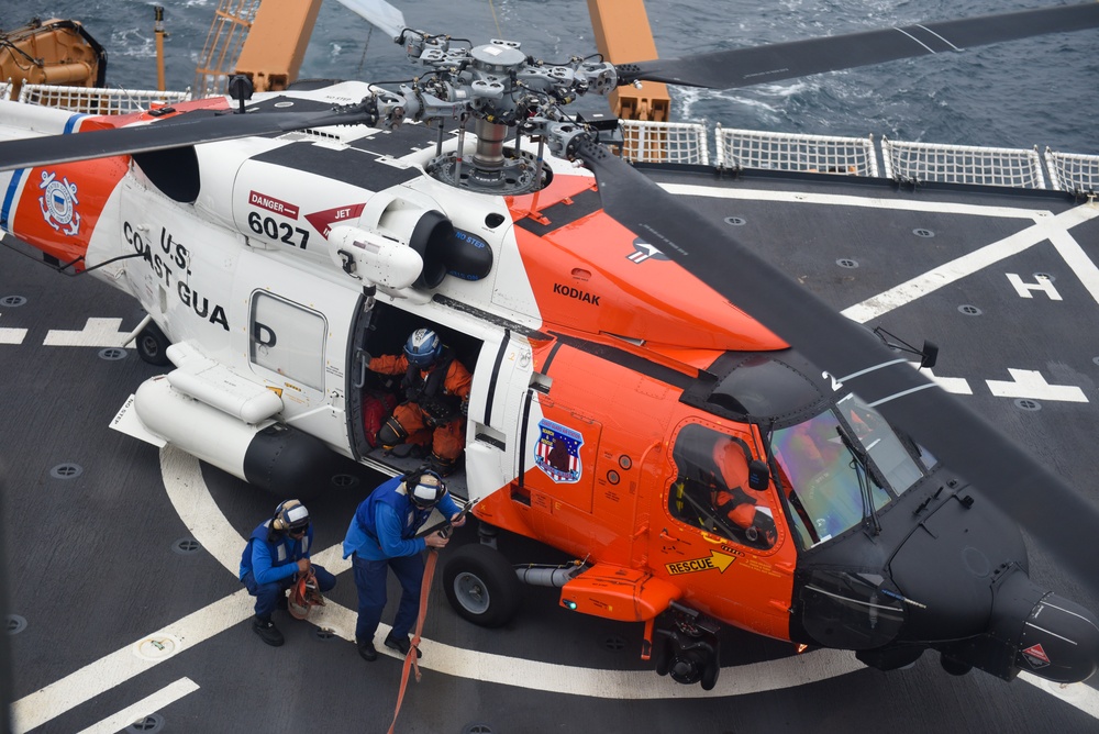 Coast Guard Cutter Healy conducts flight operations in the Gulf of Alaska