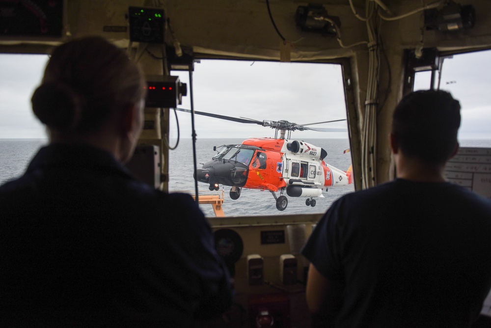 Coast Guard Cutter Healy conducts flight operations in the Gulf of Alaska