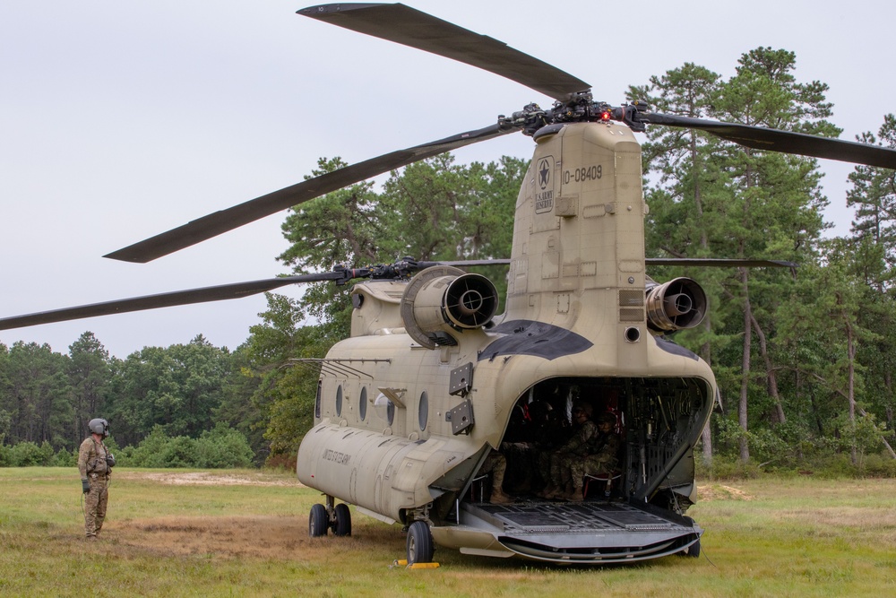 Boeing CH-47 Chinook crew prepares to start up the engines for take off as part of warrior exercise (WAREX) 2023