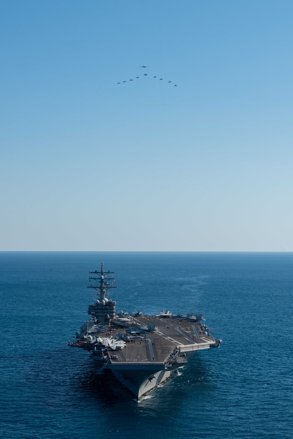 Royal Australian Air Force, U.S. Navy, and U.S. Air Force Aircraft fly over USS Ronald Reagan (CVN 76) in support of Talisman Sabre 23