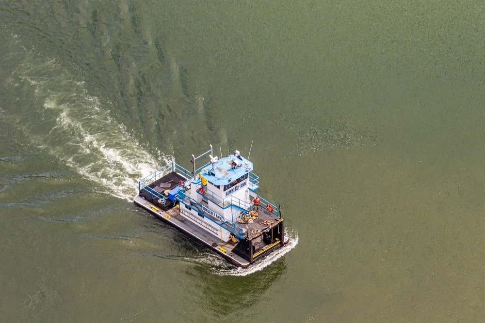 Helicopter flight over Pittsburgh District locks, dams, reservoirs