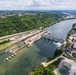 Helicopter flight over Pittsburgh District locks, dams, reservoirs