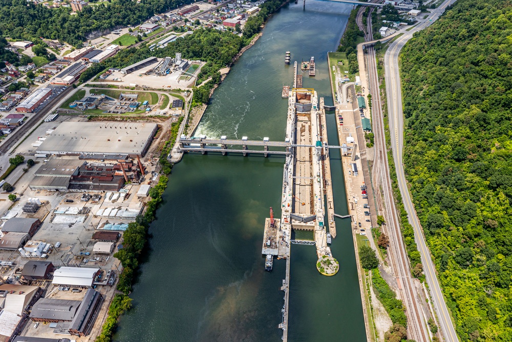 Helicopter flight over Pittsburgh District locks, dams, reservoirs