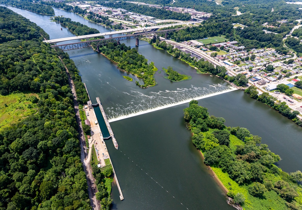 Helicopter flight over Pittsburgh District locks, dams, reservoirs