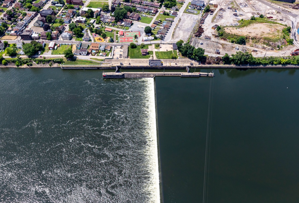 Helicopter flight over Pittsburgh District locks, dams, reservoirs