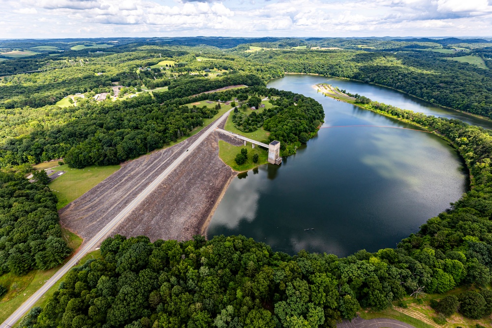 Helicopter flight over Pittsburgh District locks, dams, reservoirs