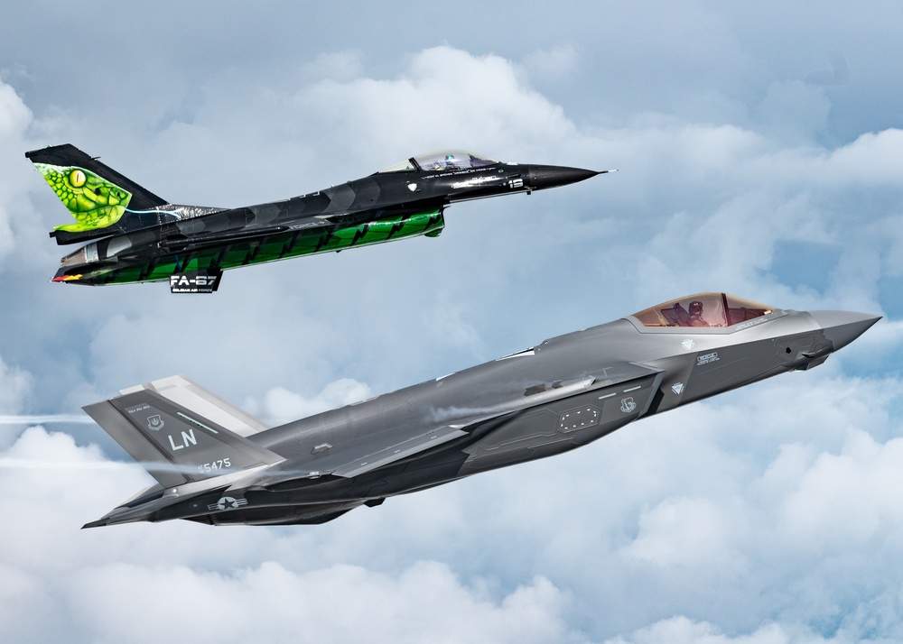 The F-35A Demo Team Flies in Formation with the Belgian F-16 Solo Display Team