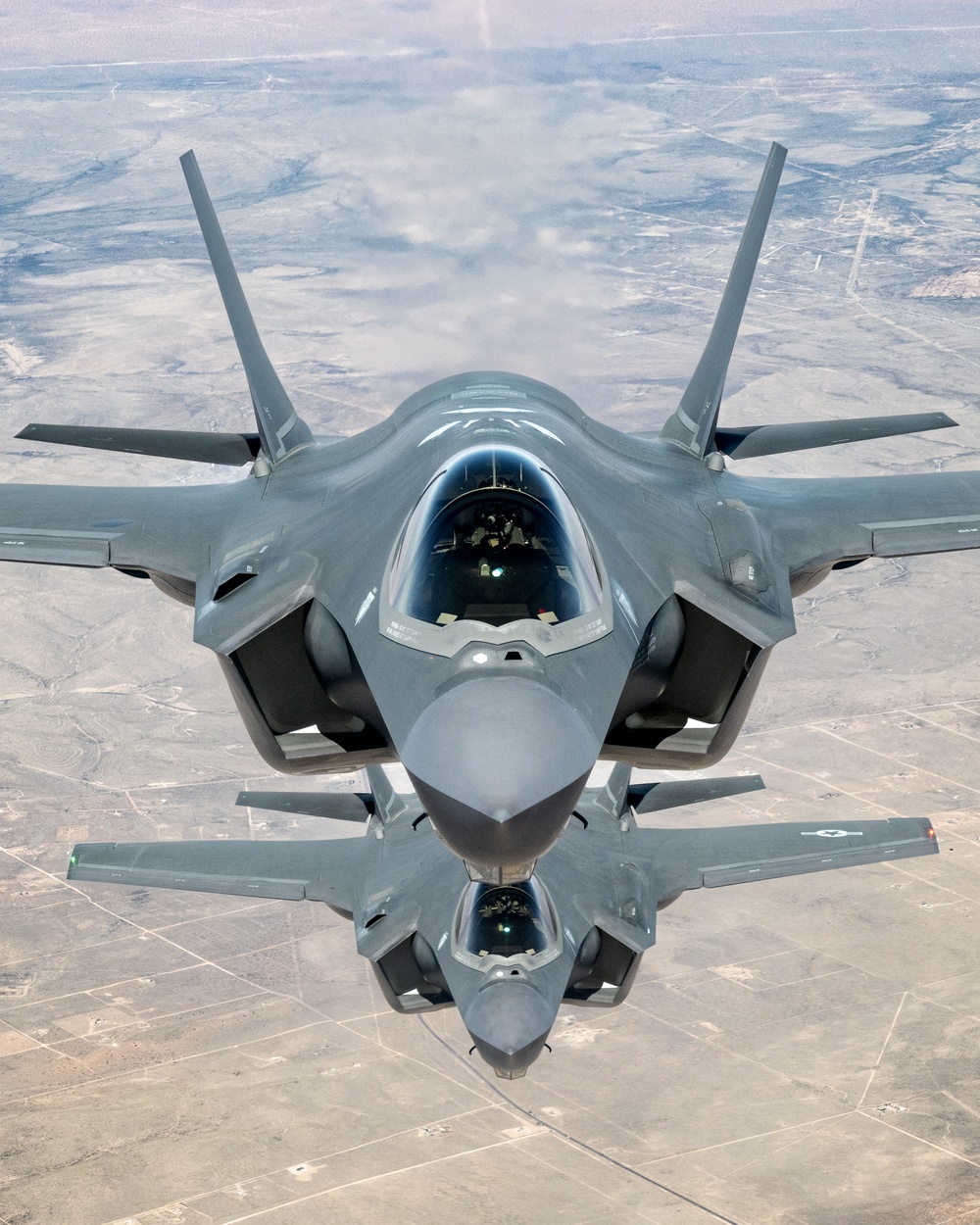 Two F-35As Fly in Formation Over the Arizona Desert