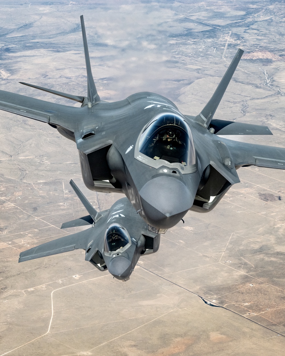 Two F-35As Fly in Formation Over the Arizona Desert