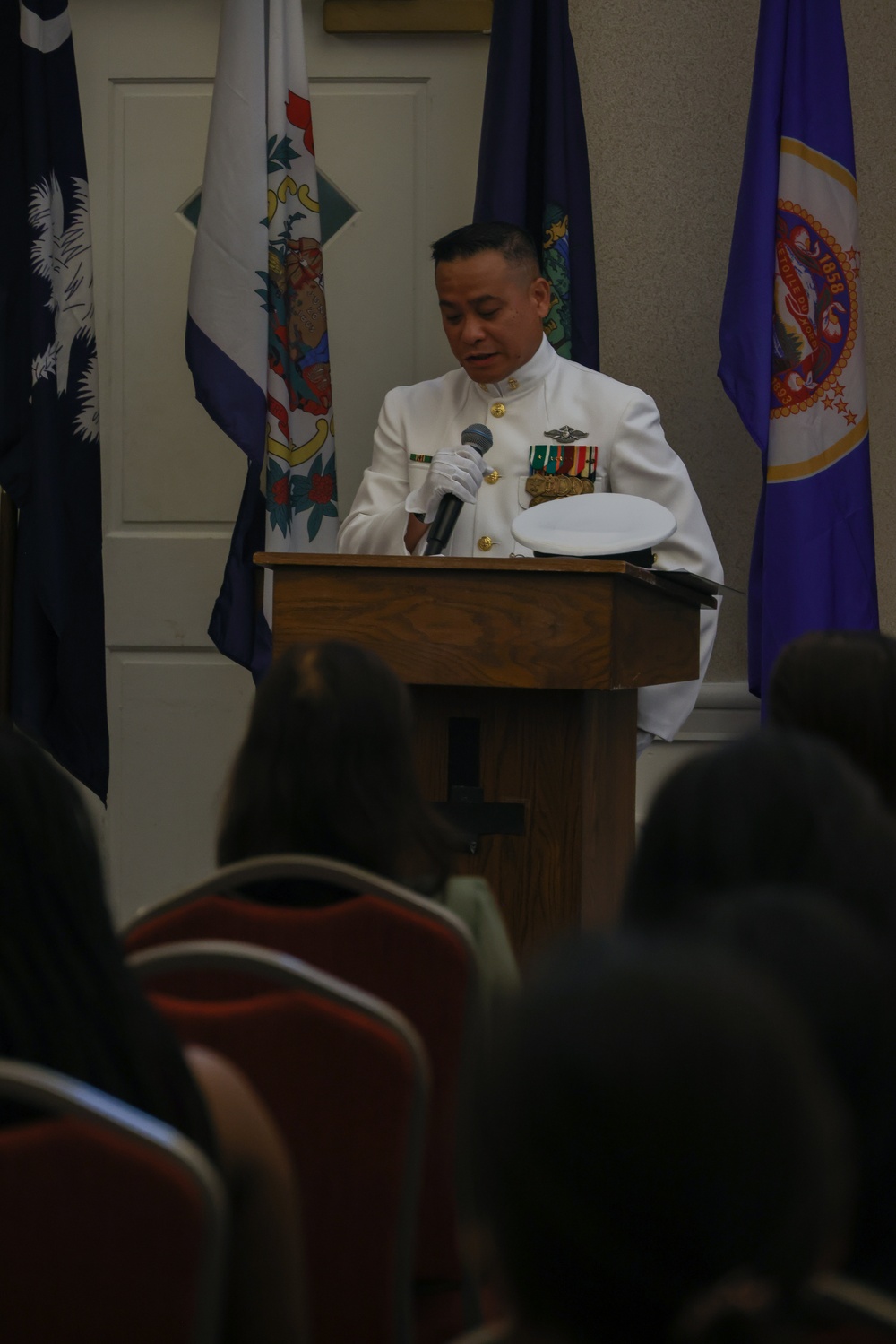 U.S. Navy Chief Wendell Tabios receives a Navy and Marine Corps Commendation Medal